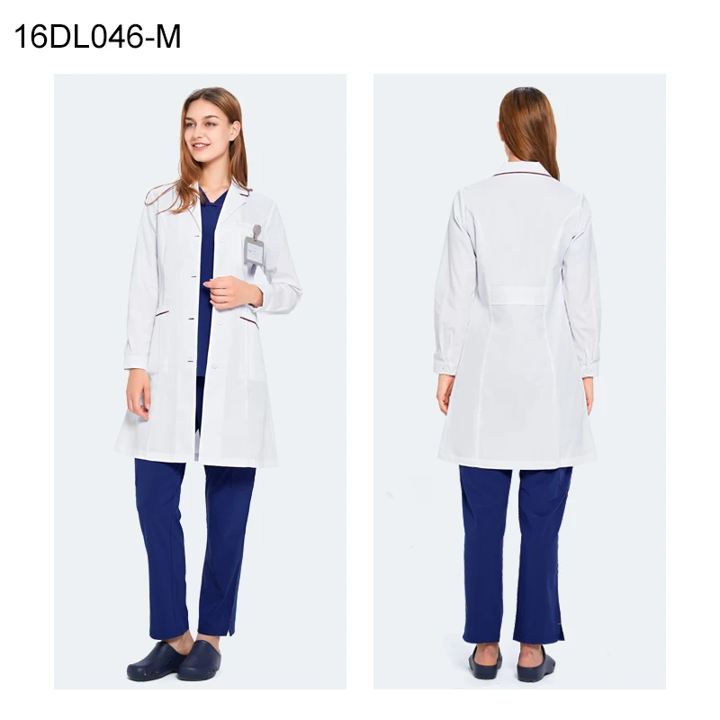 ANNO Long Sleeve Lab Uniforms With Spandex Elastic Work Out Wear Pharmacy Coat Chemistry Male Female White Doctor Gown