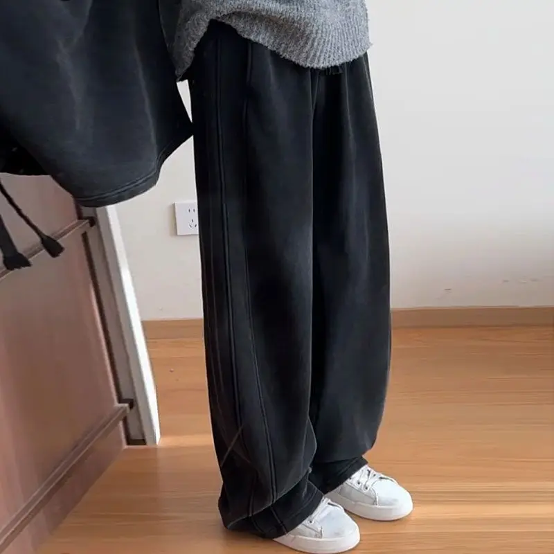 Retro Style Trousers Autumn and Winter Commuting American Style Woolen Plaid Trousers Loose Straight Drawstring Casual Trousers