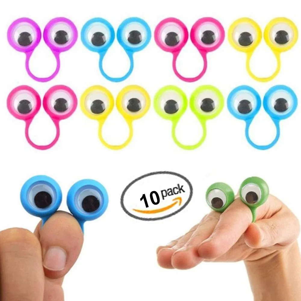 10 pcs/lot Google Eye Finger Puppe Plastic Rings with Wiggle Eyes  Spies For Birthday Party Kids Gags & Practical Jokes Gift Toy