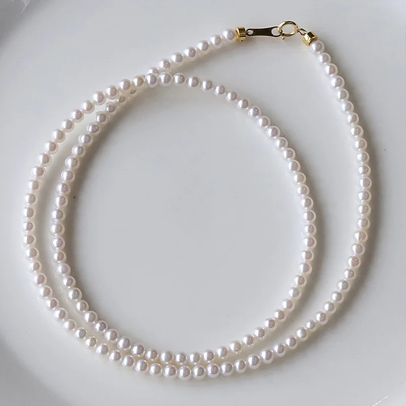 

4Mm Natural Freshwater Baby Bead Small Necklace Near Perfect Circle Strong Light Extremely Flawed Card Buckle Collarbone Chain