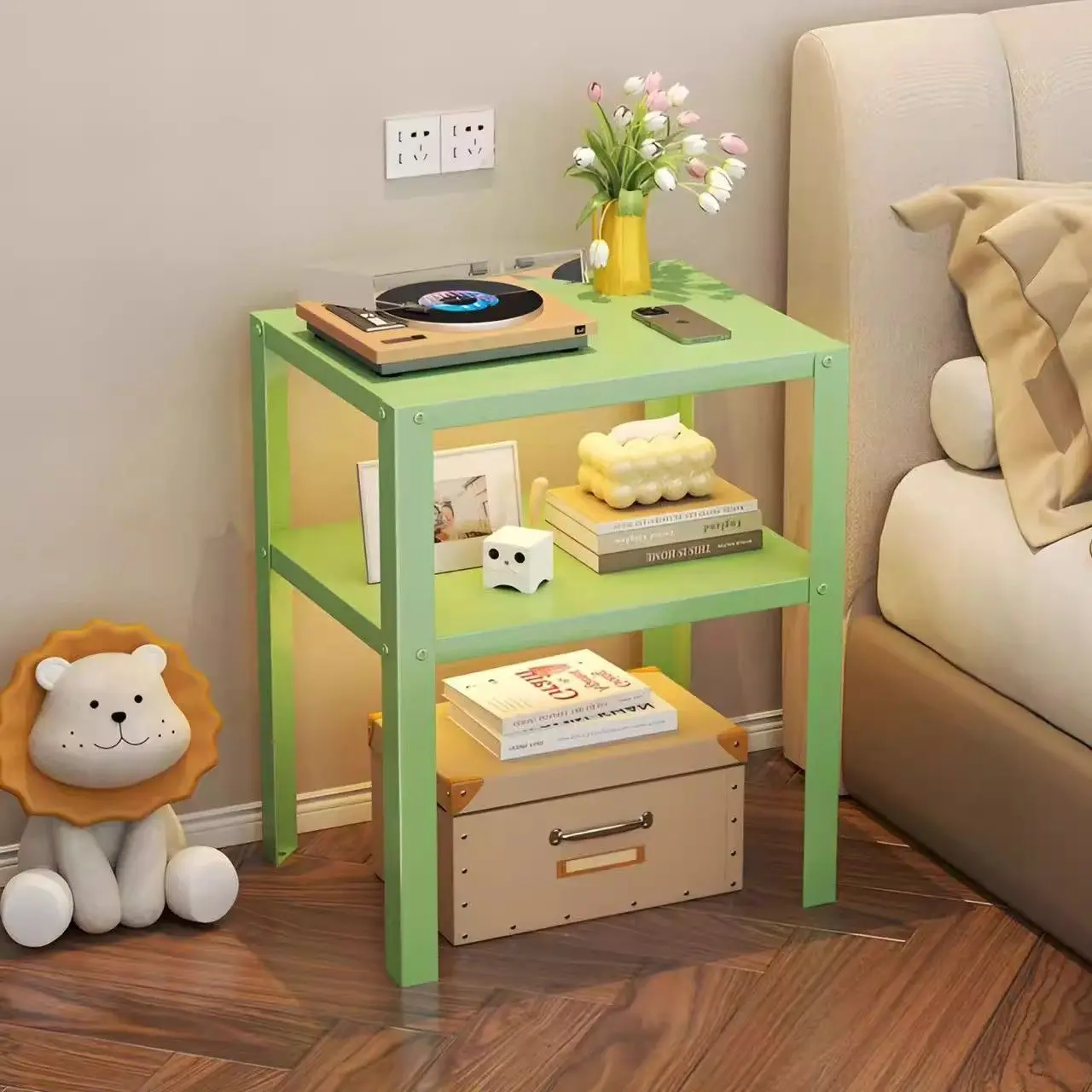Bedside Shelves Household Floor Simple Wrought Iron Bedside Table Shelves Coffee Table Storage Table