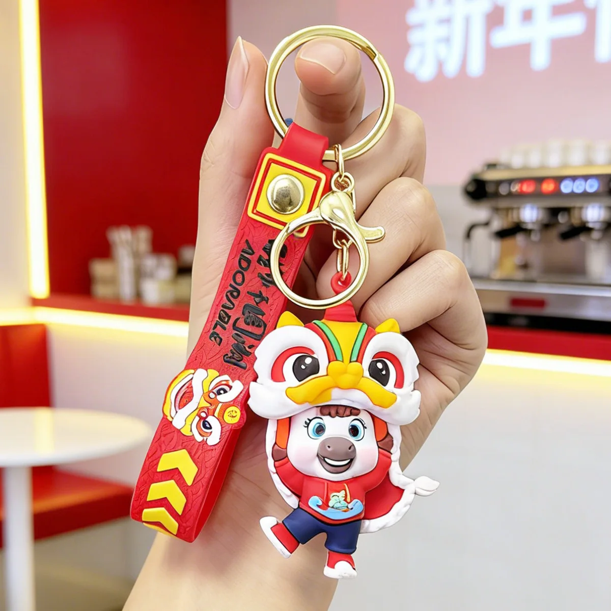 Breloczek do kluczy w stylu China-Chic z motywem rozbudzonego lwa, ozdoba do zawieszenia na torbie, lalka na Rok Konia, 2026