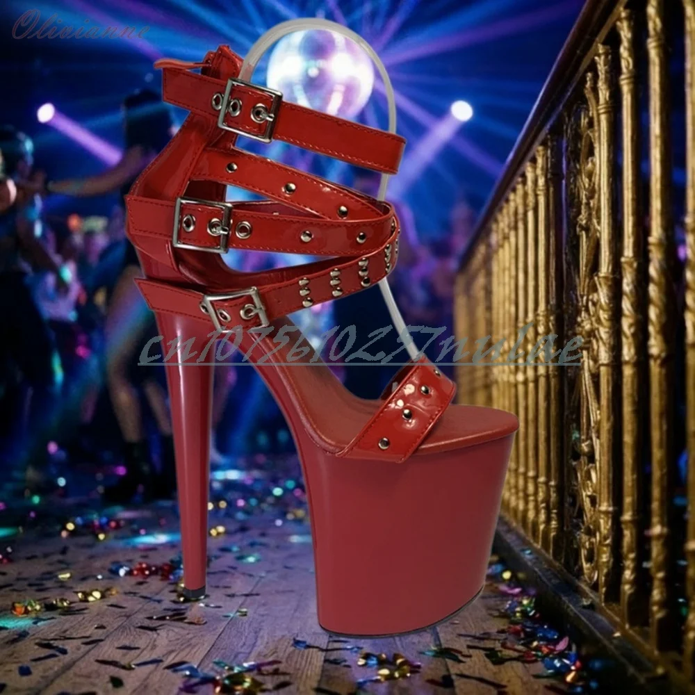 20cm/8inch Dance High Heel Sandals Buckle Belts Sexy Rivets Stiletto High Heel Pole Dance Performance Stage Sexy Women Shoes