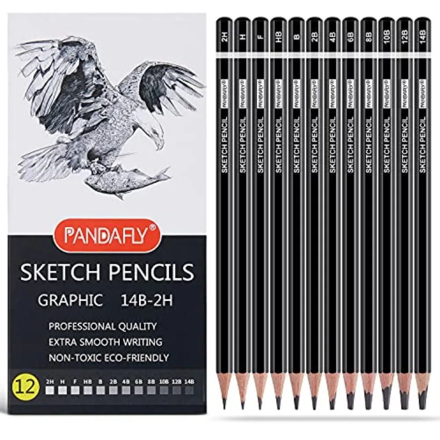 12 Pieces Professional Drawing Sketching Pencil Set, Graphite Pencils 14B - 2H,Ideal for Drawing Art, Sketching, Shading, Artis