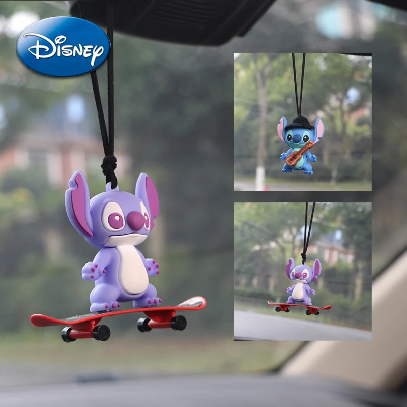 

Disney Stitch Action Figure Car Pendant Cute Anime Figures Skateboard Guitar PVC Model Rearview Mirror Lanyard Accessories Gifts