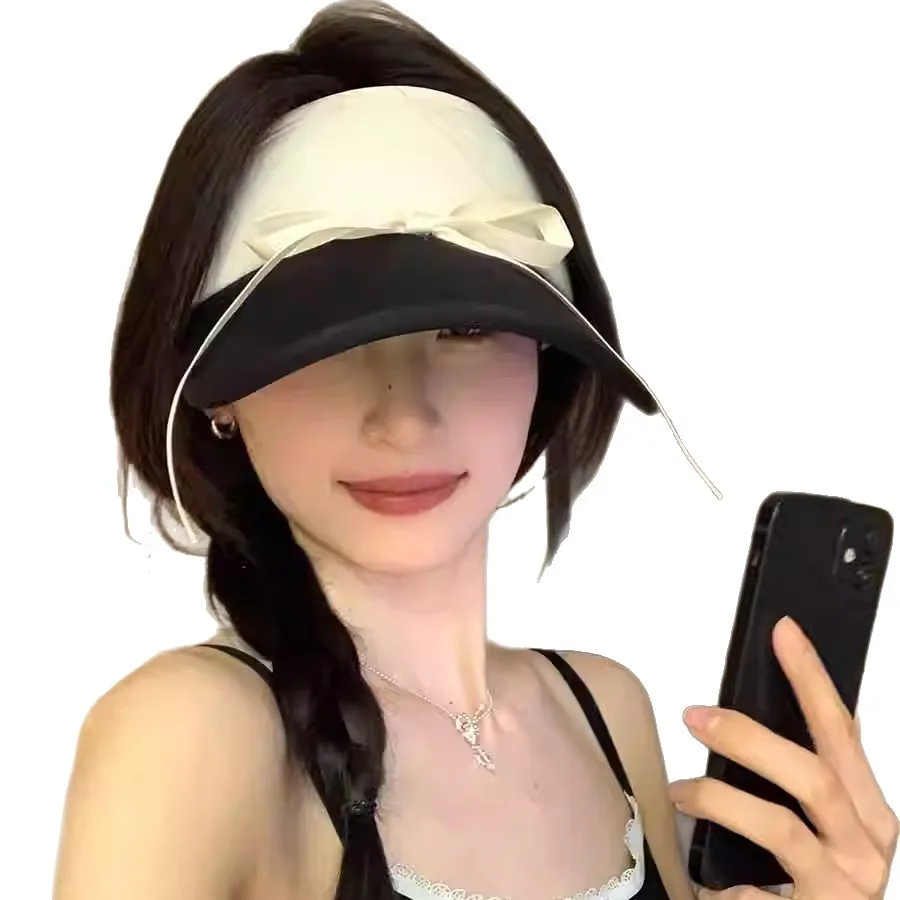 الحلو القوس حزام قبعة الشمس المرأة صيف 2025 جديد الحرير الجليد واقية من الشمس ظلة تنفس قبعة للشاطئ التخييم UV حماية قبعات