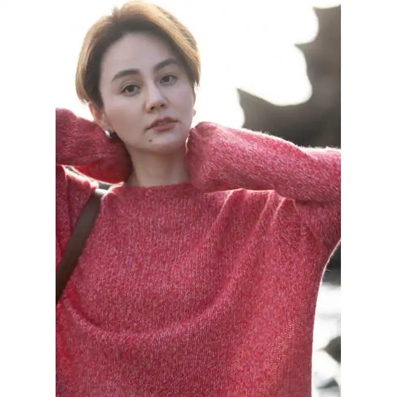 

Spring Day Dopamine Ultra-light Silk Cashmere Knitted Sweater Lazy Elegant Shawl Floral Silk Long Sleeve round Neck Sweater