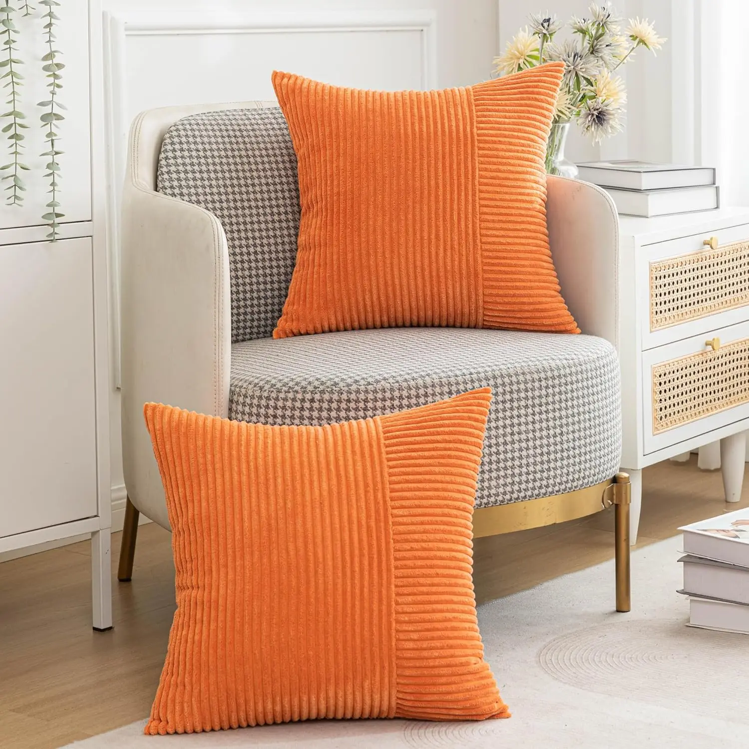 Orange Lumbar Pillow Cases Farmhouse Boho Striped Cross Patchwork Textured Cushion Cover Thanksgiving Christmas Gift