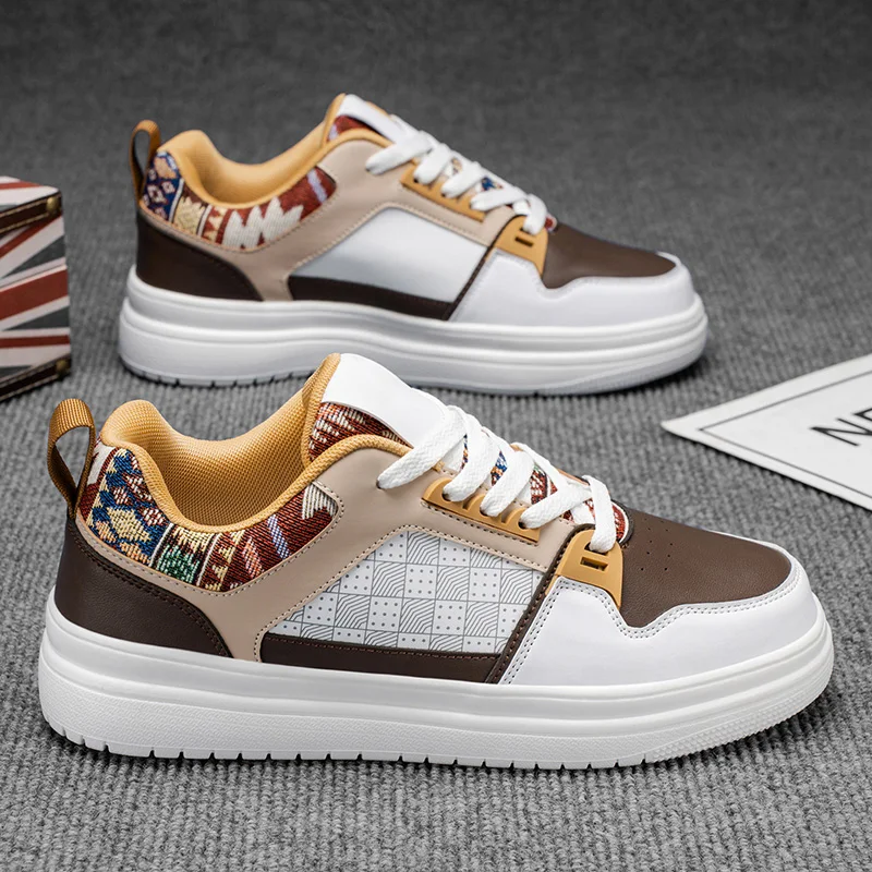 أحذية رجالي كاجوال من الجلد باللون الأبيض مضادة للانزلاق أحذية مشي عصرية مريحة ومقاومة للاهتراء ونعل سميك للرجال