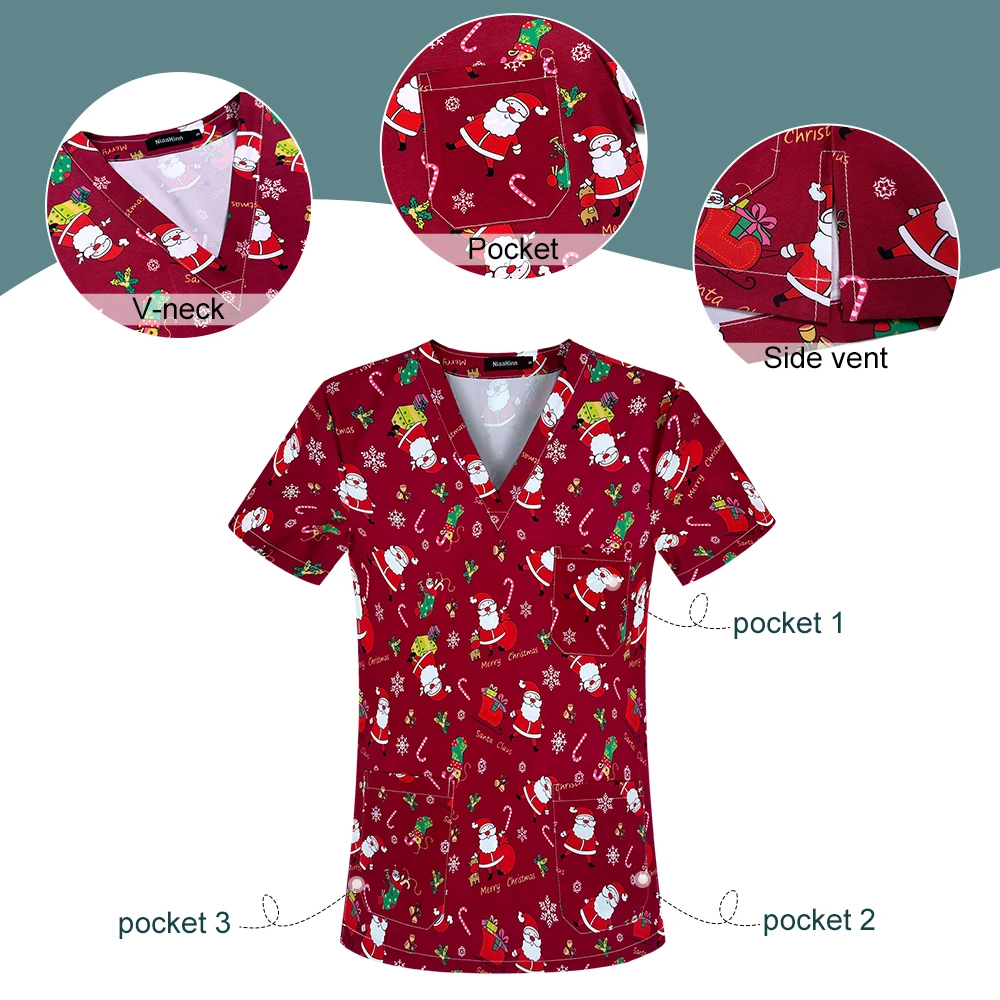 Elastische Print Verpleegkundige Uniforme Verpleegkundige Reiniging Werkkleding Dierenkliniek Veterinair Tandheelkundig Ziekenhuis Scrub Tops Medisch Uniform