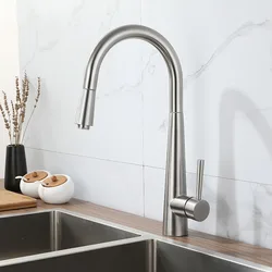 304 Stainless Steel Pull-out Kitchen Sink Faucet Single Hole Hot And Cold Rotating Mixer Water Tap Rotatable Retractable