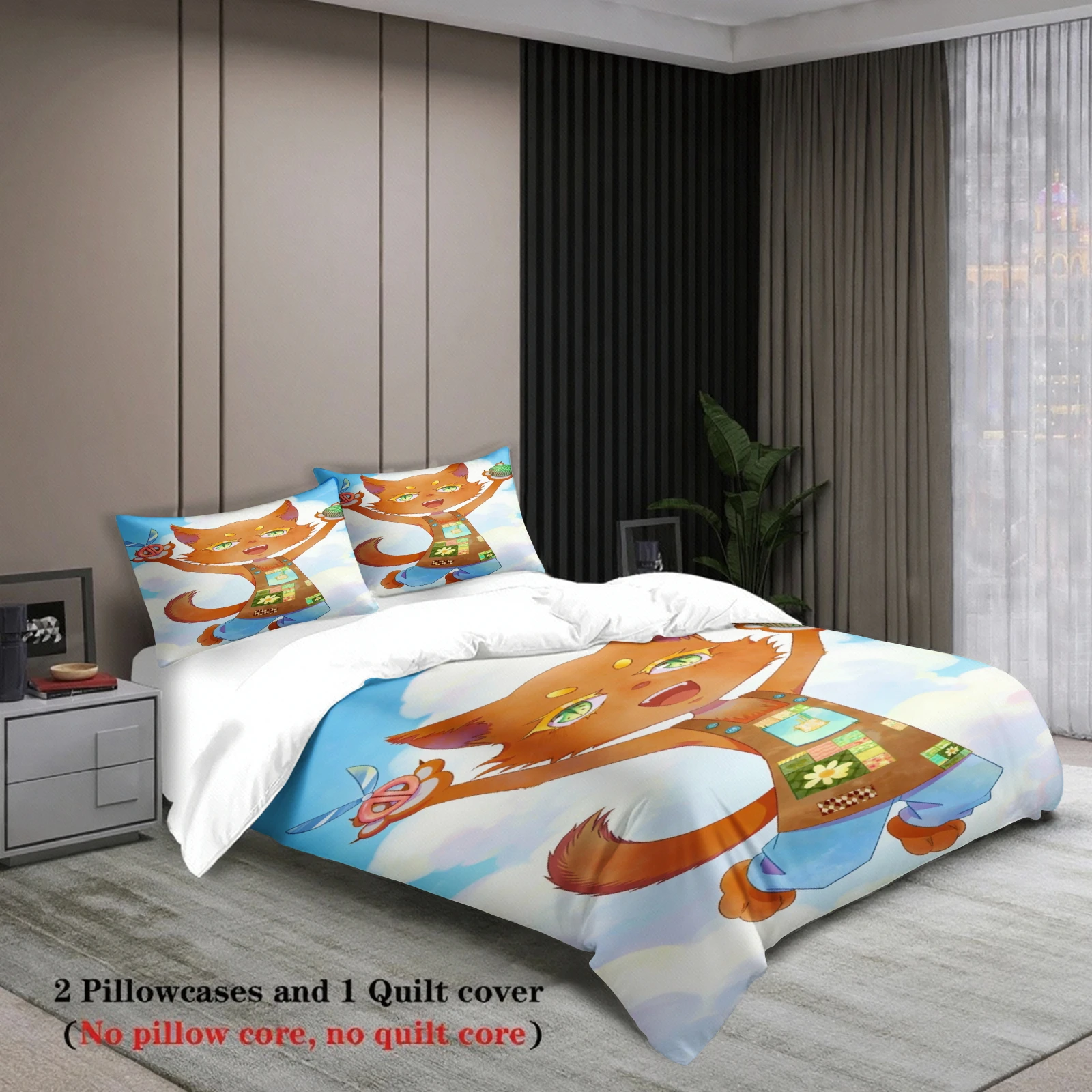 Blue White Bedding Set Softville Cozy Town Cute Fern the Quilt Fox With Duvet Cover & Pillowcase For Children's Bedroom Decor