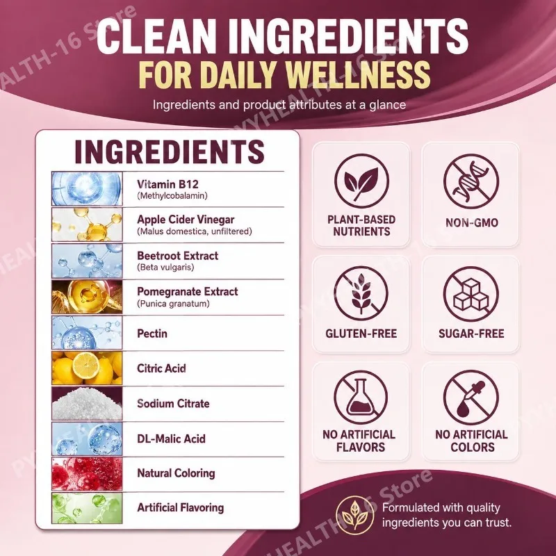 Googeer Apple Cider Vinegar Gummies Fruit Flavor with Beetroot Support Daily Wellness Plant-Based Nutrients Chewable 60 Gummies
