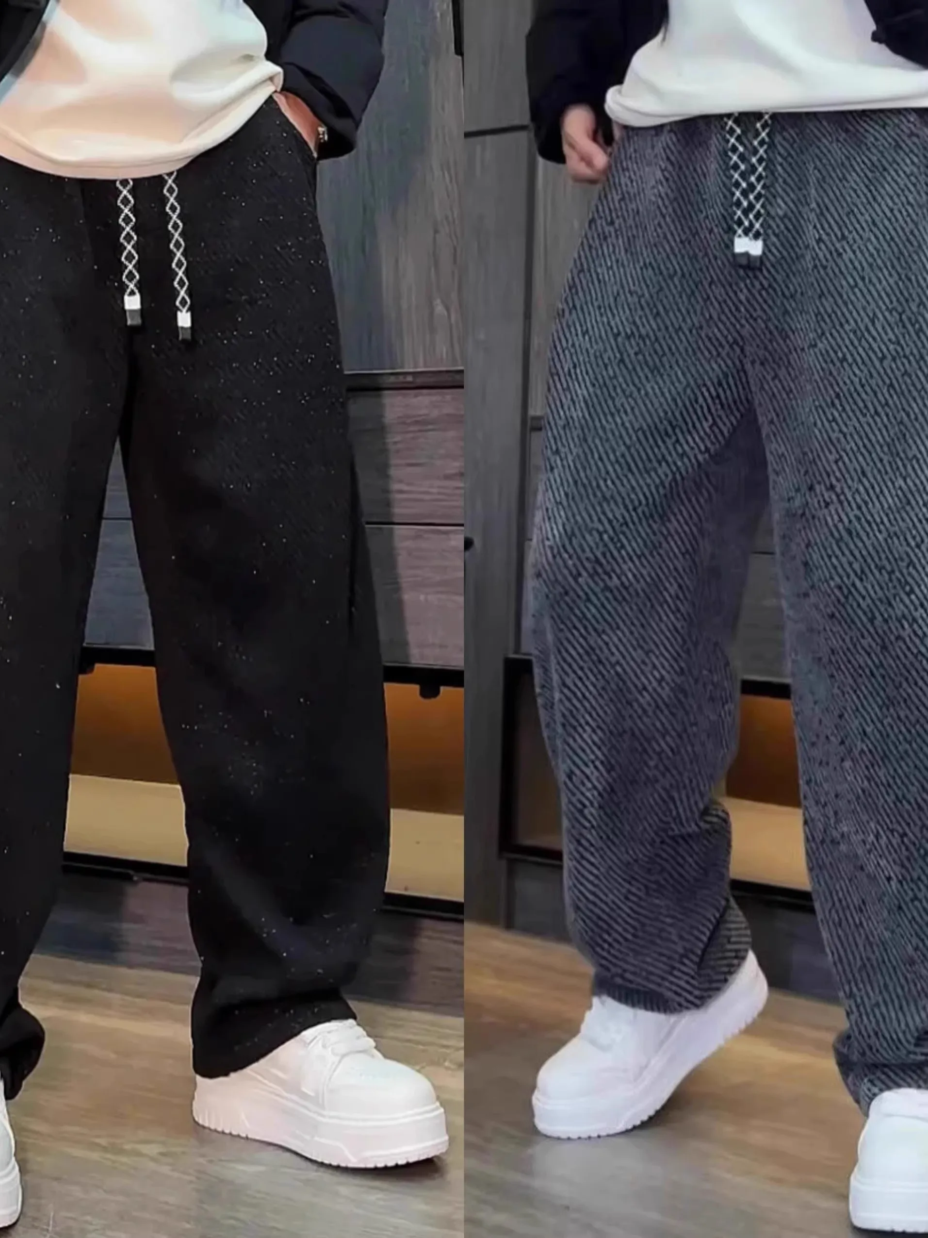 

Men's Fce Lined Straight Leg Pants Casual Loose Trousers for Winter Spring Autumn High Waist Polyester Fiber Cotton