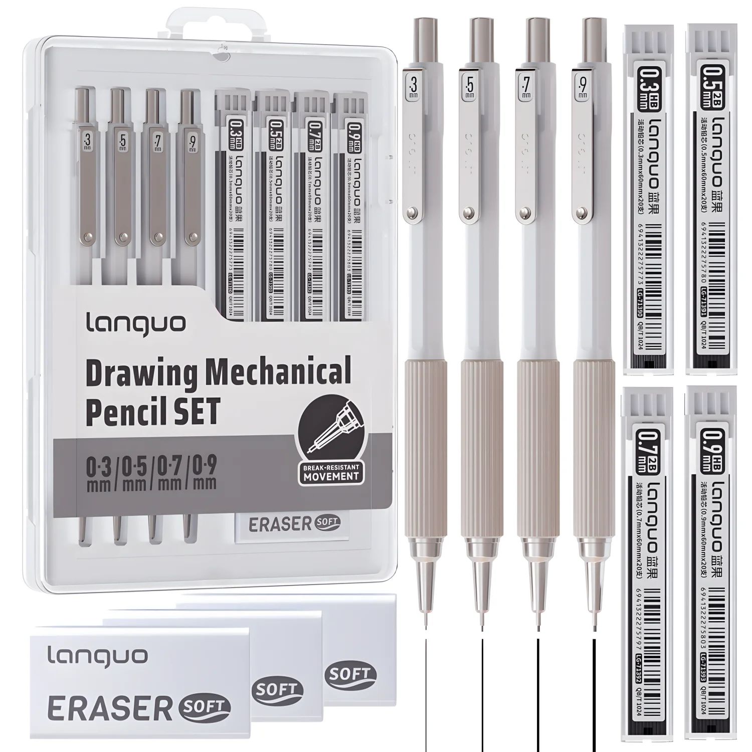 Metal Mechanical Pencil Set,4PCS Art Drafting Pencils with 80PCS Leads Refills 3PCS Erasers Case for Writing Sketching Drawing