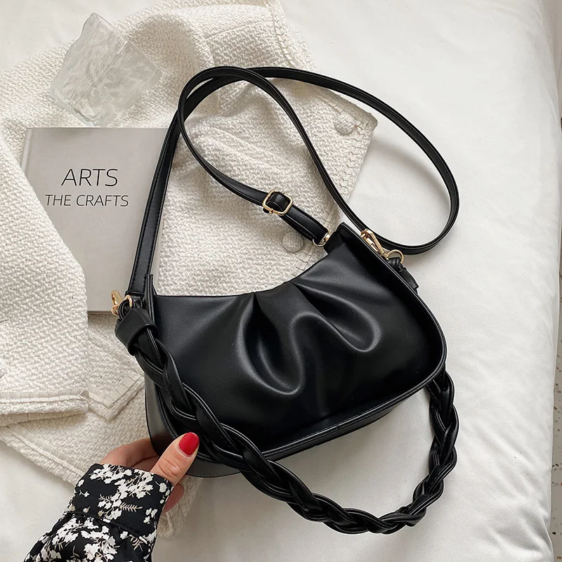 2023 New Women's Shoulder Bag Fashion Luxury PU Leather Underarm Bag  Femal All-matched Solid Pleated Cloud Crossbody Bags