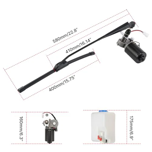 UTV Windshield Wiper Kit 12V with 40 cm Wiper Blade 90 Degree Sweep Motor and 5 Pin Rocker Switch for Polaris X3