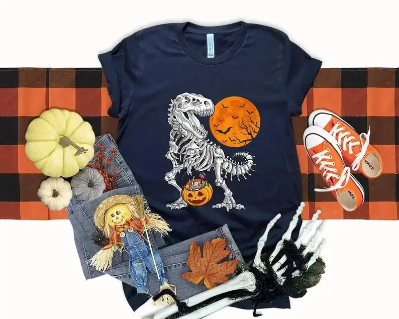 Halloween shirts, for Boys Kids Dinosaur Skeleton T rex Scary T-Shirt, Spooky Saurus Rex Shirt, Dinosaur Halloween tee