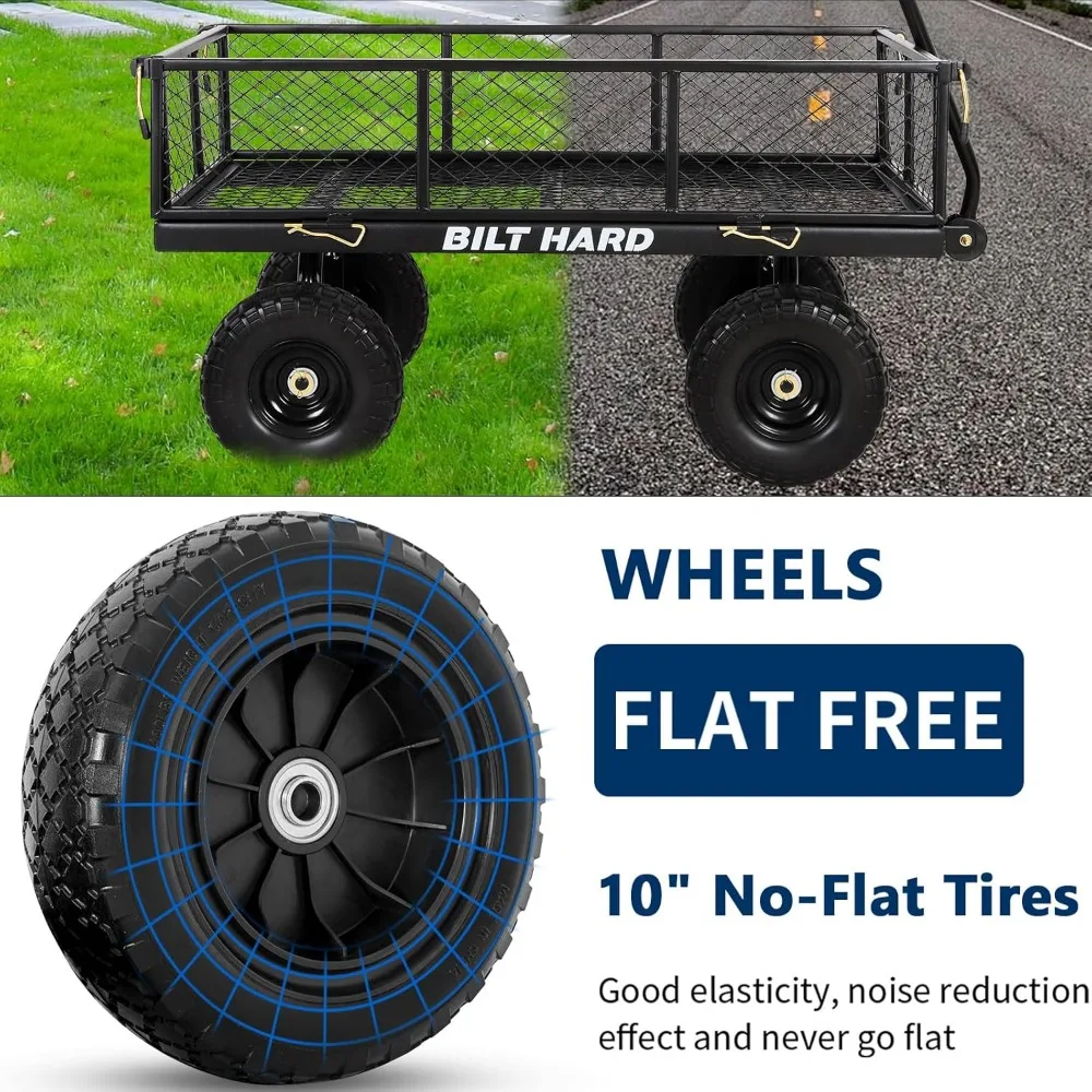 Heavy-Duty Garden Cart with 880 lbs Capacity, 180° Rotating Handle, Removable Sides, 4 Cubic Feet Flat-Free Tires