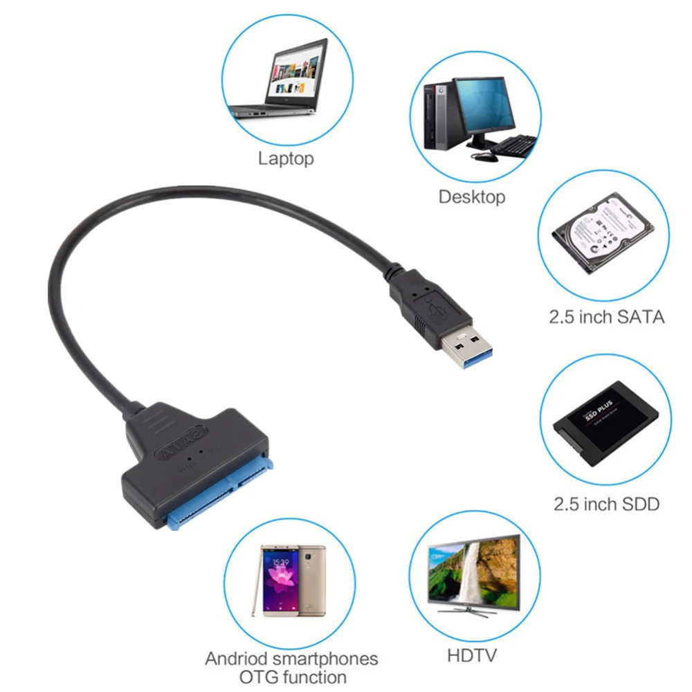 Cabo SATA para USB 3.0 e 2.0, 2.5 "Disco Rígido Externo, HDD, SSD, 3 Adaptador de 22 Pinos, Cabo Sata III, até 6 GBps