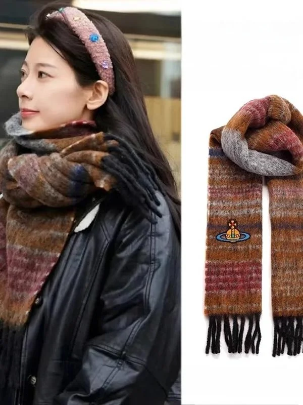 Bufanda De Punto De Saturno De Otoño Invierno Para Mujer 2024 Nuevo Estilo Occidental Suave Grueso Cálido Ambiente Bufanda