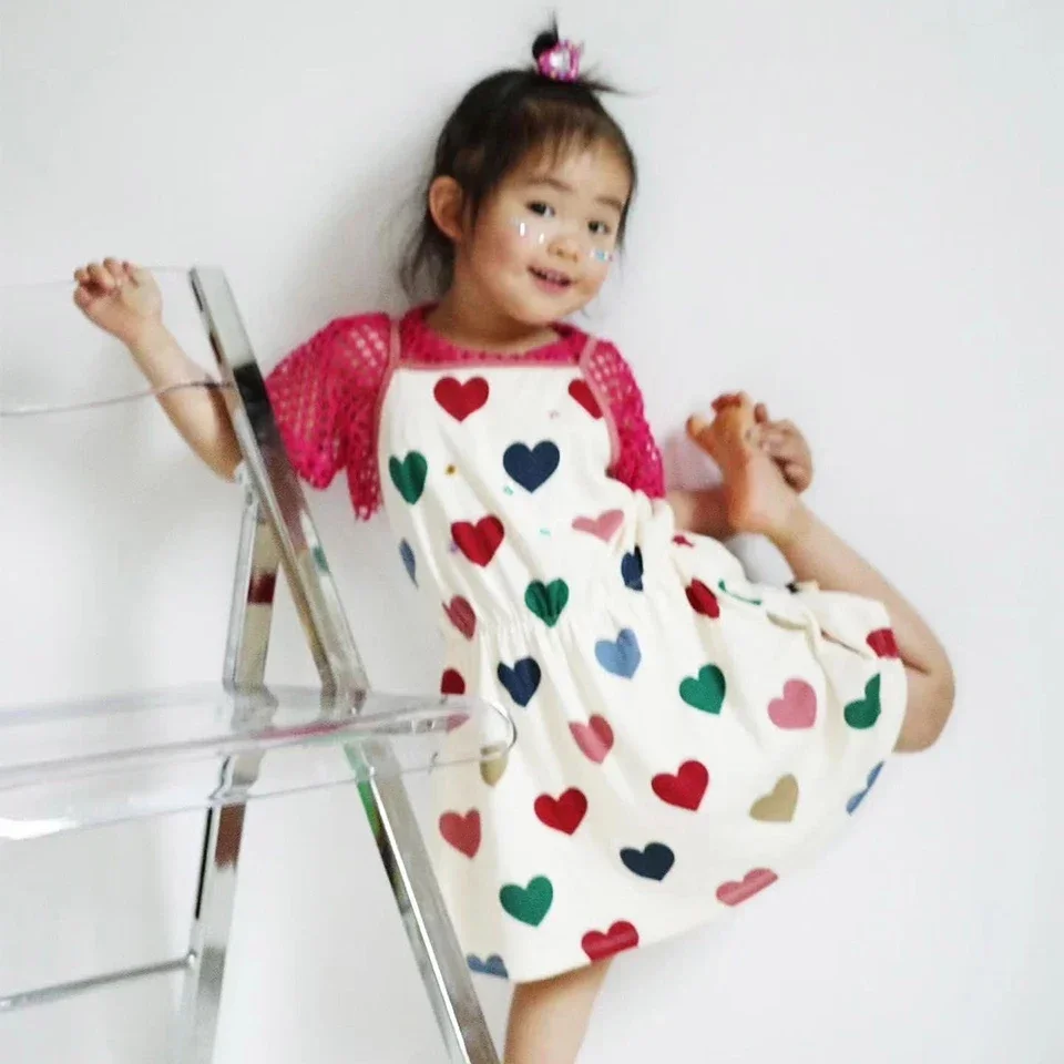 2024 Summer KS Girls Heart Print T-shirt Shorts Children Clothes Suit Girl Sling Dresses Baby Kids Tops T Rompers Outfit Sets