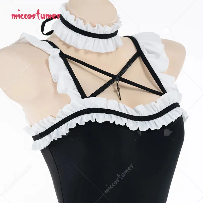 

25COSMiccostumes Купальники для женщин Готический купальный костюм в стиле горничной Цельный купальник с рюшами и головным убором и колье