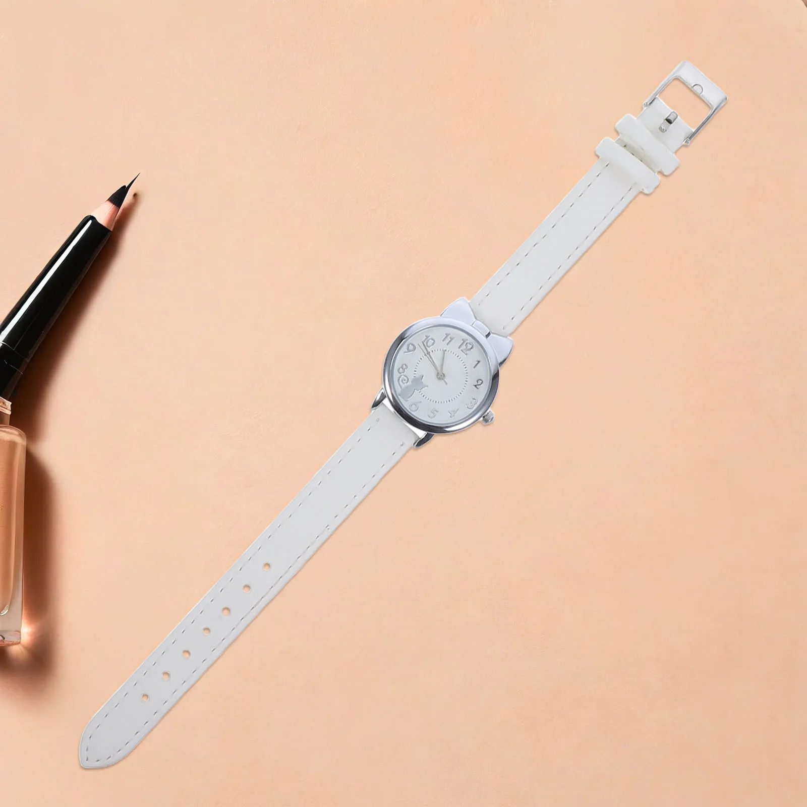 Analog -Themed Cute Quartz Wristwatch For Adjustable Pu Strap Easy-To-Read Dial Lightweight