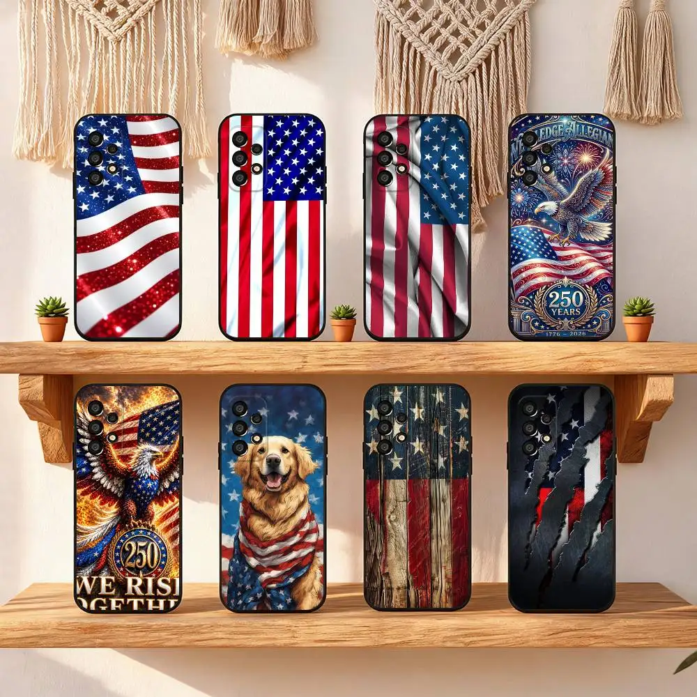 Stars and Stripes Black Soft Protective Case For Samsung Galaxy S30, 25,24,23,22,21,20,10 Ultra Plus Lite FE