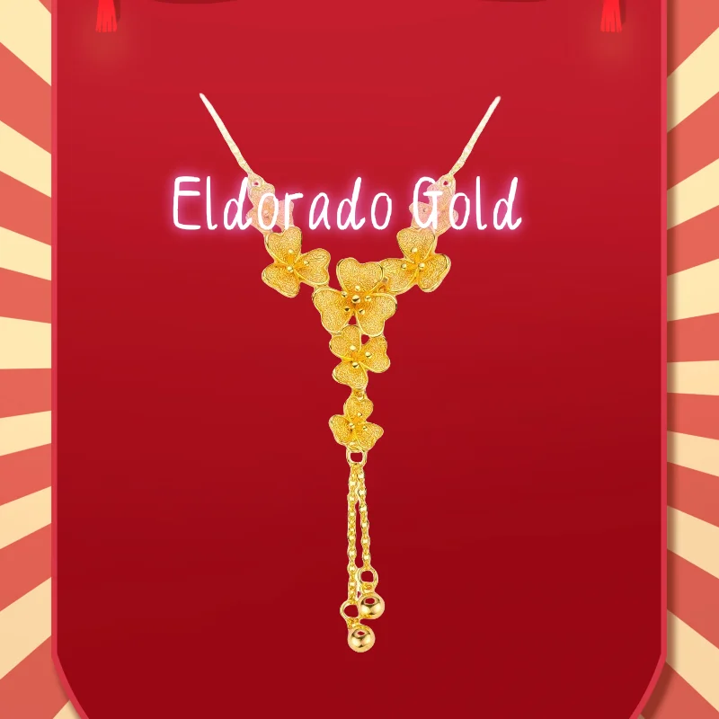 

2025 24K 9999 Real Gold Yellow Gold Niche - style Three - petal Grass Clavicle Necklace, Exuding High - end Sense