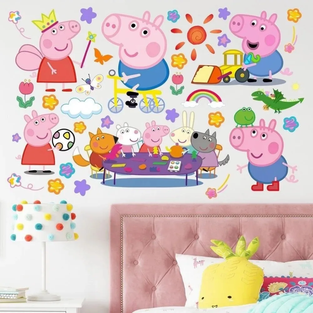 NEW Peppa Pig Cartoon DIY Wall Stickers for Kids Room Bedroom Living Room Kindergarten Anime Poster Decals Kids Wall Decoration view 2
