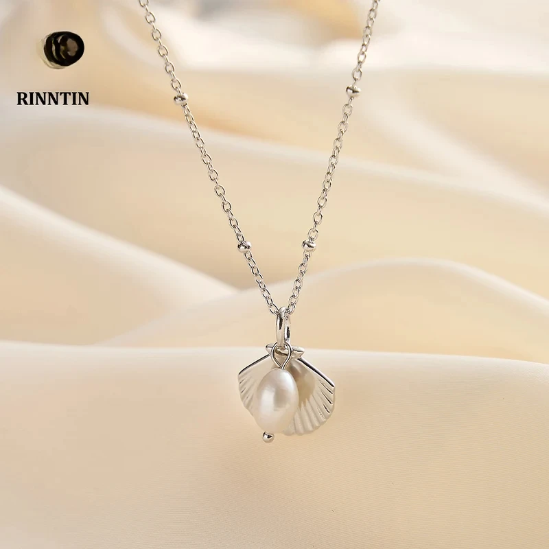 جديد الذهبي المختنق المرأة شل قلادة قلادة لؤلؤ المياه العذبة الطبيعية 925 الفضة نجم البحر شل مكتنزة القلائد #4