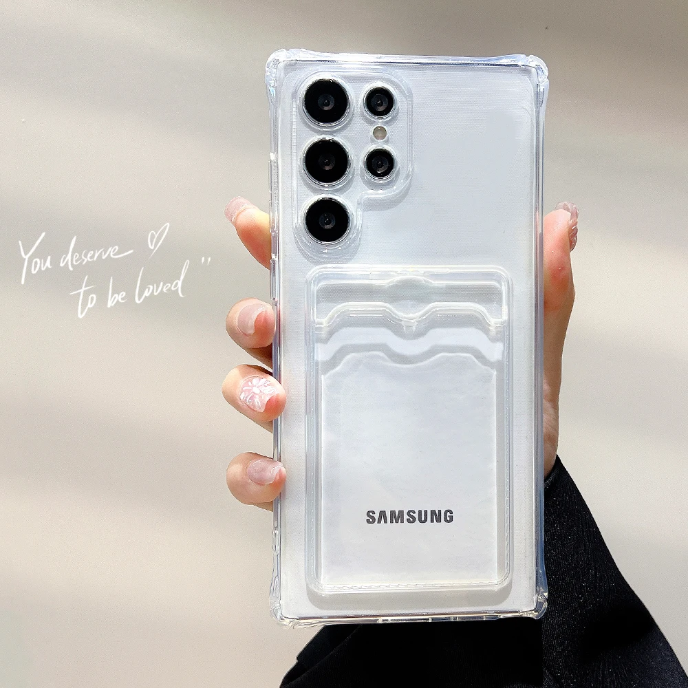 سيليكون حامل بطاقة جراب هاتف لسامسونج غالاكسي S25 الترا A56 5G A55 A54 A53 S24 FE S23 S22 زائد A52 فتحة للبطاقات غطاء Funda