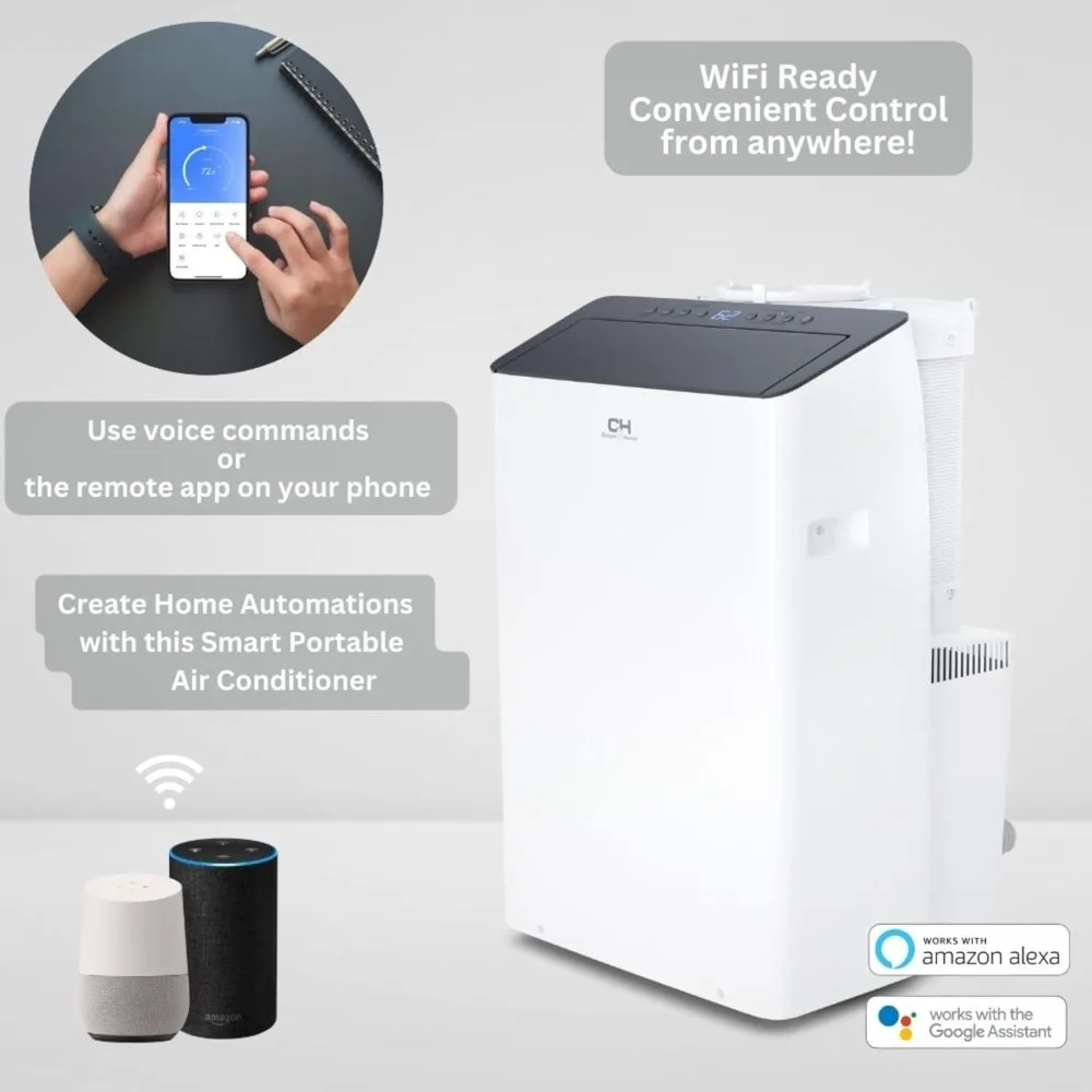 كوبر آند هونتر 14,000 وحدة حرارية بريطانية (12,000 وحدة حرارية بريطانية SACC) مكيف هواء محمول عاكس مع مضخة حرارية مع خرطوم مزدوج، - عرض ساخن