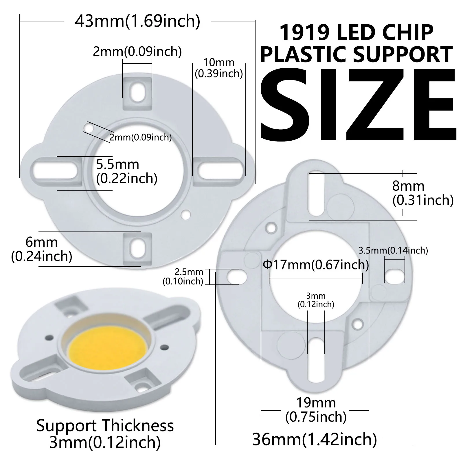 10pcs 1919 17mm LED Chip Luminous Surface Original PC COB Holder LED Fixture for Spotlight Downlight Track Lamp DIY Lighting