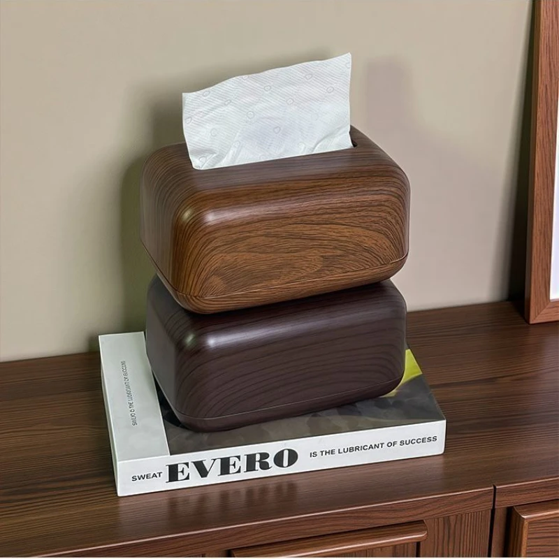 

American Style Walnut Wood Grain Plastic Tissue Box Living Room Dining Table Office Desktop Paper Box Antique Style Storage Box