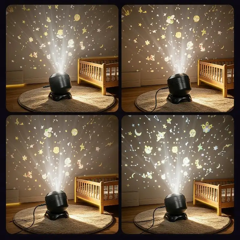 @*Dynamic Rotating LED Projector Light Rechargeable Ocean Projection Lamp 1PC Portable Mini Size for Travel Hotel Use