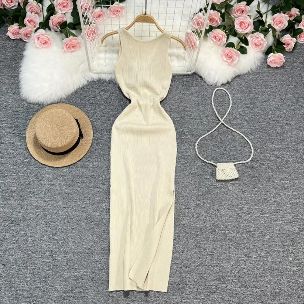 

Party Maxi Dress Hollow Out Ball Vest Dress V-shaped Back Daily Wear Charming Pullover Women Maxi Dress