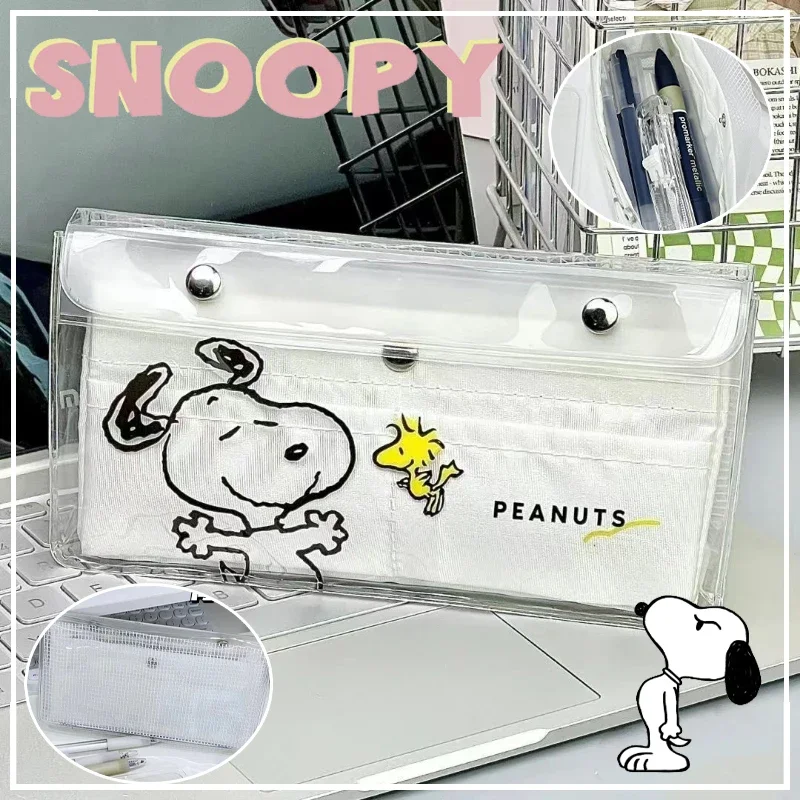 Snoopy Transparent Pencil Bag Large Capacity Children Stationery Storage Bags Students School Supplies Portable PVC Pensil Case