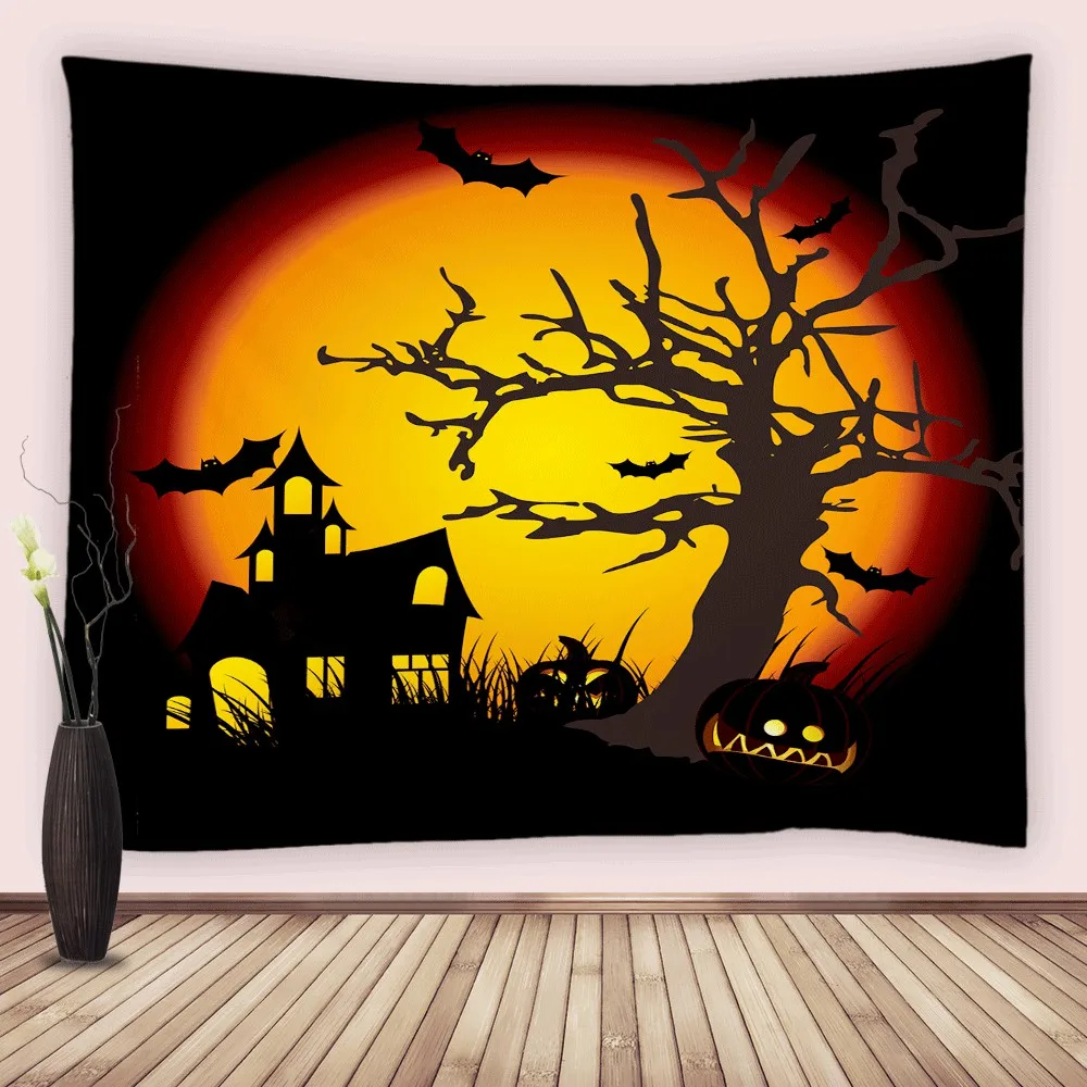 Halloween Tapestry Misty Dark Forest Swirling Twiggy Spooky Branch Nature Trick or Treat Wall Hanging Tapestries Blanket Fabric