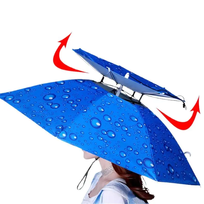 Rain Umbrella Hat Foldable Sun Shade Waterproof Fishing Headwear Cap Beach Head Hats Double-Layer UV Protection Sunscreen