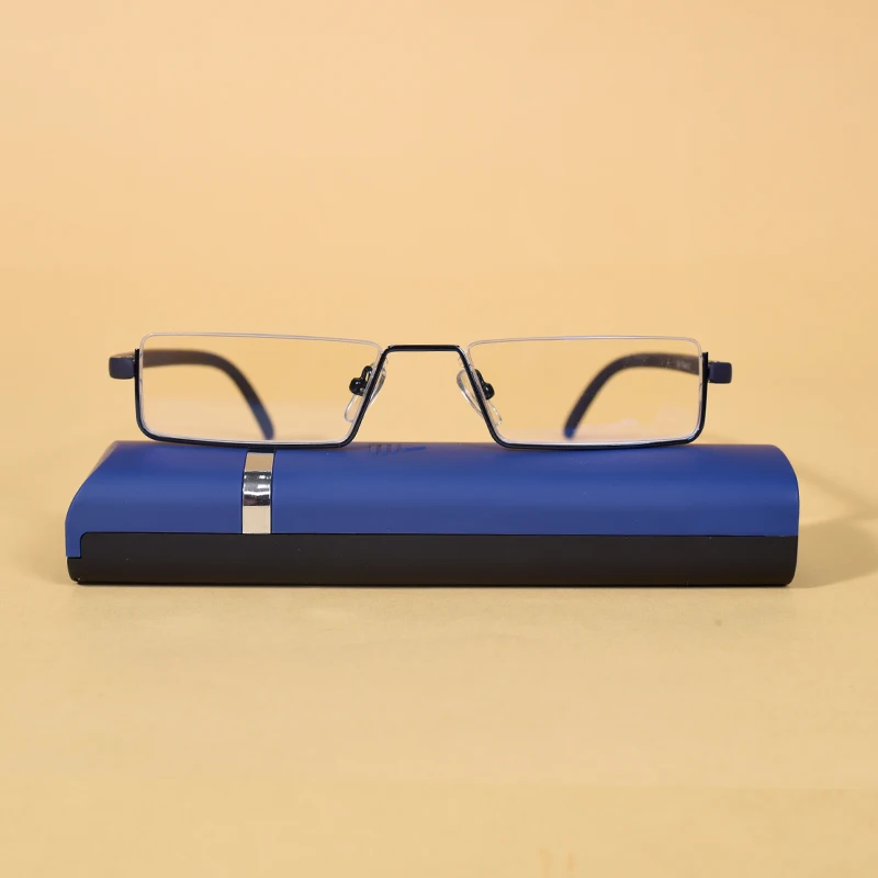 Metall Anti-Blau Licht Lesebrille Männer Halb Rahmen Brillen Männlichen Brillen Mit Fall + 125 + 175 + 225 + 275 + 300 + 350 – Detail 18