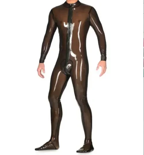 Latex Anzug Rubber Catsuit Gummi Ganzanzug Anzug Feet Coffee Bodysuit Party