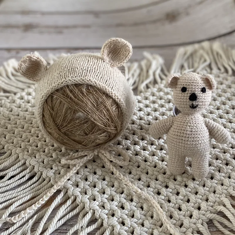 Newborn bear doll photo props accessories hand-knitted hat baby photo studio modeling props