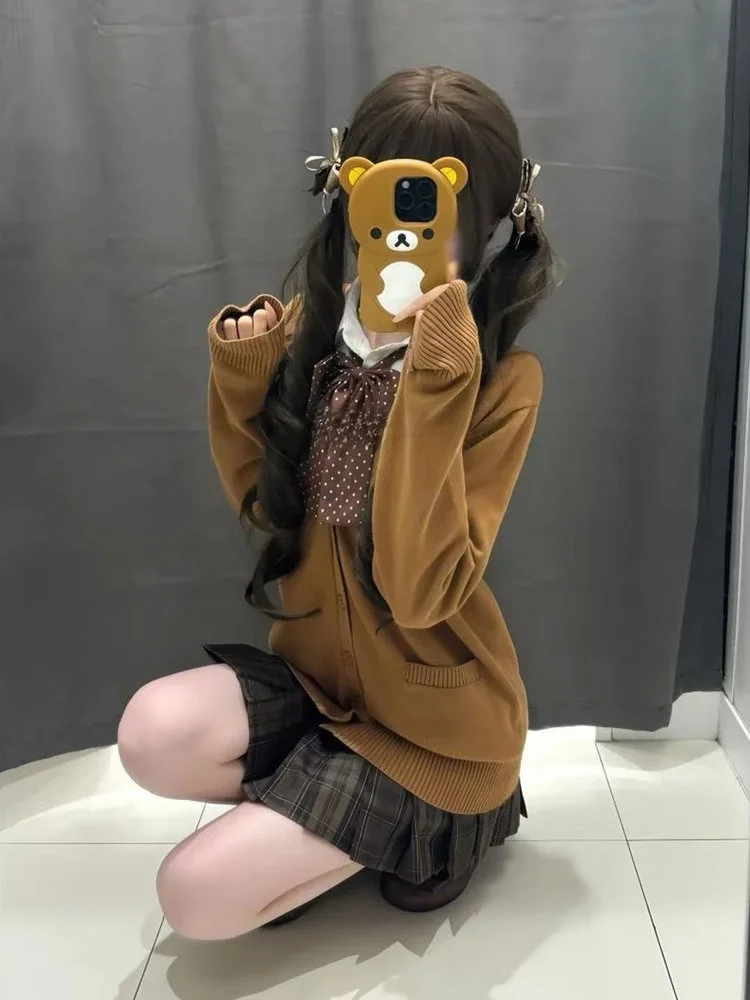 

College Sle orm Вязаный свитер Sugar Roasted Chestnut Color Jk School orm Комплект с юбкой и верхней одеждой для женщин