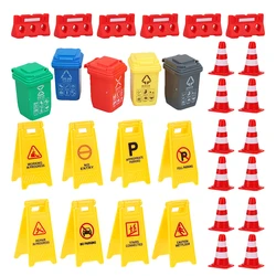 Traffic Signs Toy Road Toys Mini Sign Street Kids Cones Can Trash Playset Construction Garbage Roadblock Miniature Cone Play