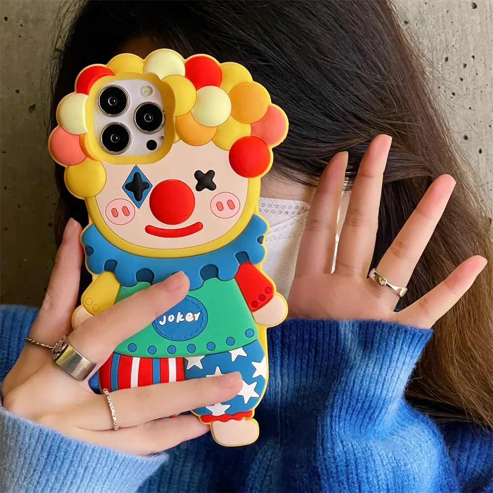 3D Cartoon clown  phone case For Iphone16 15 14 13 12 Pro Max Shockproof silicone soft Cute Anti-drop protective Back Cover