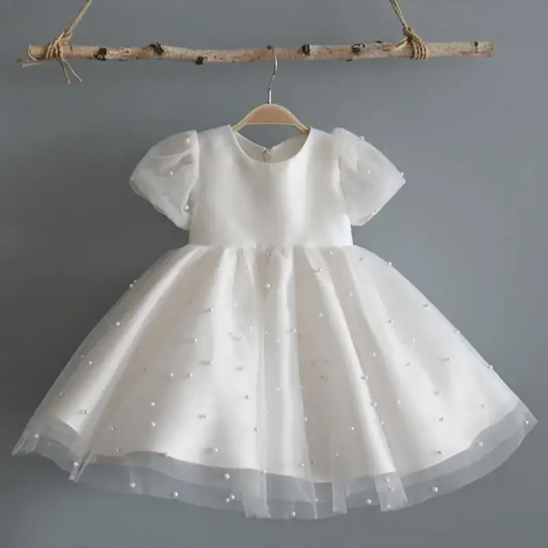 flower girl dresses for weddings White Baby baptism Dress 2024 Summer Kids Children Princess Dresses for Birthday Party Wedding