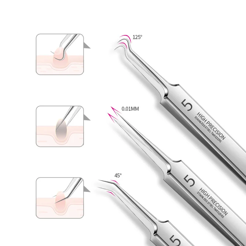 Pro Ultra-fine No. 5 Acne Blackhead Removal Tweezers Beauty Salon Acne Pimples Needles Deep Cleaner Clip Face Skin Care Tool