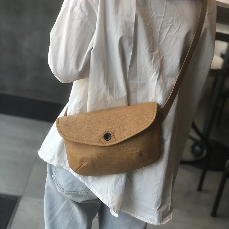 2024 New Envelope Leather Retro Small Bag Messenger Bag Women's First Layer Cowhide Shoulder Japanese Messenger